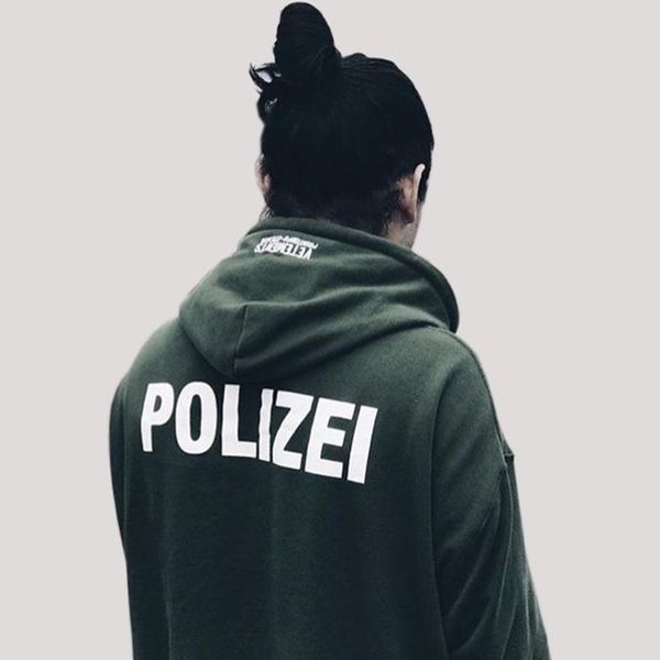 

vetements polizei печати толстовка мужчины женщины негабаритных пуловер толстовки хип-хоп уличная мужчины хлопок с капюшоном верхняя одежда, Black