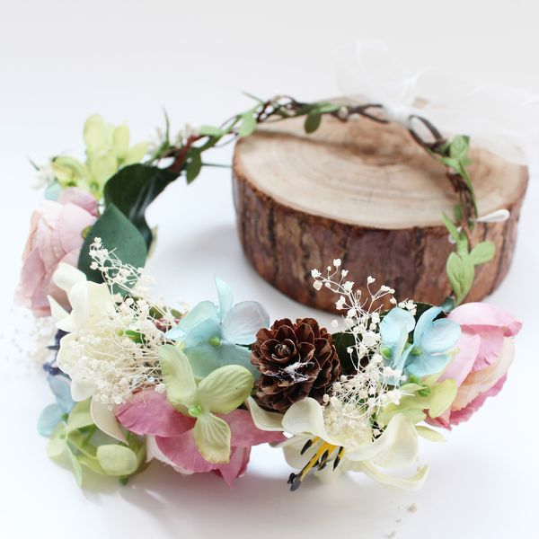

bride forest children's wreath garland headdress girl hairband bride seaside headdress wholesale, Golden;white