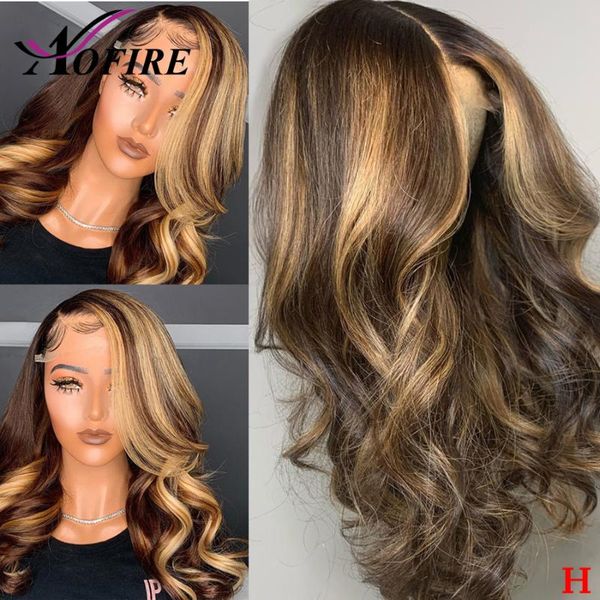 

ombre brown honey blonde highlight wig colored 13x4 loose body wave brazilian remy lace front human hair wigs for women 130%, Black;brown