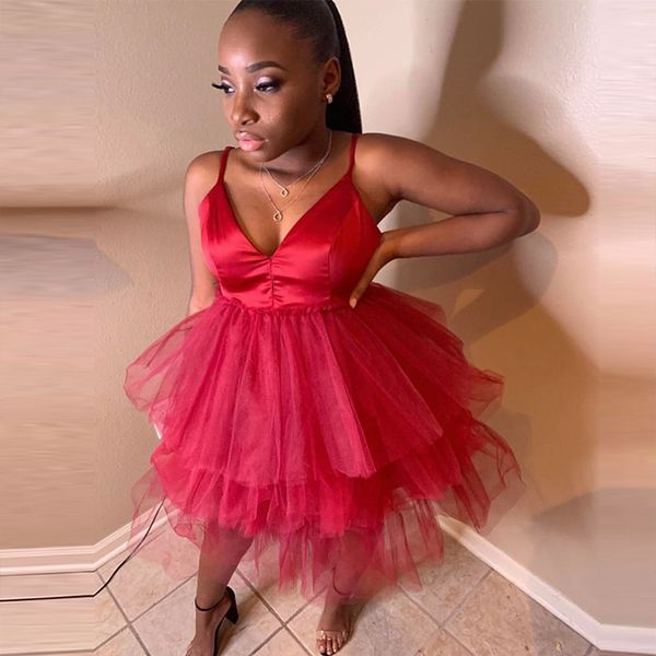 Spaghetti Strap Black Girls Homecoming Dresses Satin Tiered Ruched