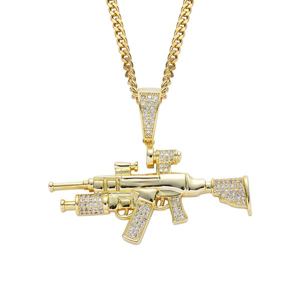 

fashion punk hip-hop women men gun shape pendant bling crystal rhinestone chain necklace creative necklaces jewelry, Silver