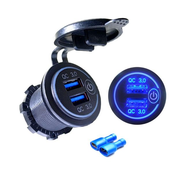 

12v/24v dual usb qc 3.0 led fast charger touch switch for car boat motorcycle