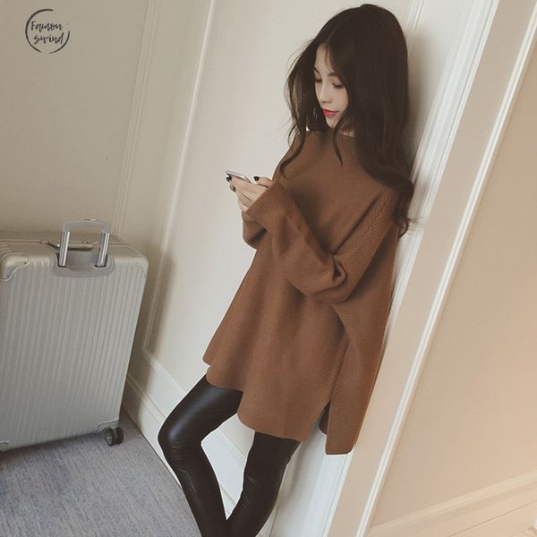 

sweater autumn women winter 2019 knitted loose oversized long o neck women outwear pullovers drop shipping, White;black