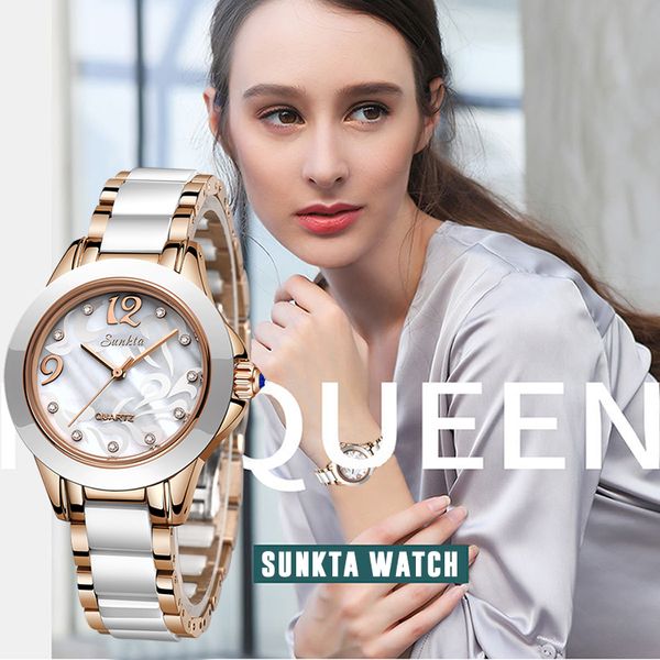 

sunkta gift luxury crystal watch women waterproof rose gold ladies wrist watches brand bracelet clock relogio feminin hot, Slivery;brown