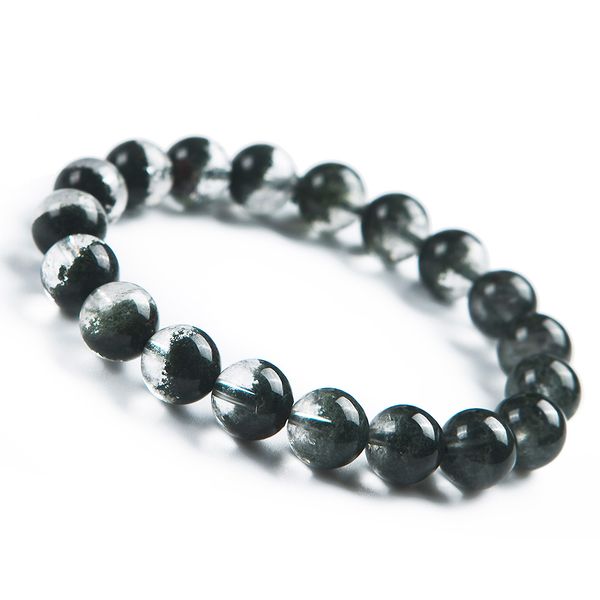 

10.5mm natural green phantom quartz crystal bracelet round beads stretch for woman and man, Golden;silver