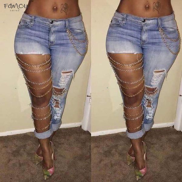 

Women Fashion Denim Skinny Ripped Pants S-Xl Stretch Jeans Slim Pencil Trousers Drop Shipping Good Quality