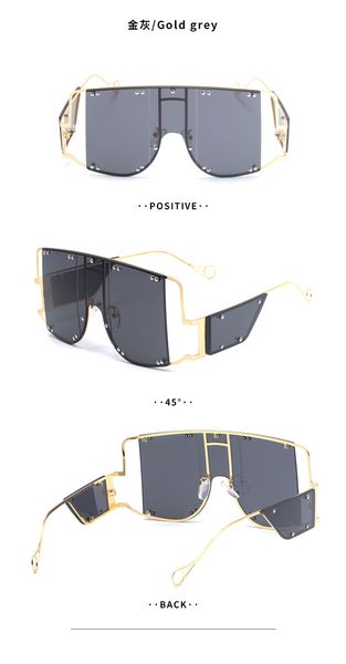 

european and female punk style american mirror sunglasses protective big frame rihanna piece lady sunglasses conjoined rivet fashion ovxhj, White;black