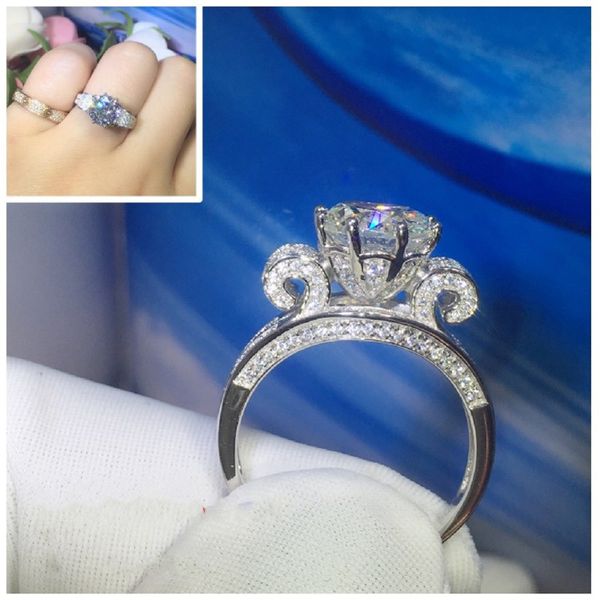 

flower ring 925 sterling silver 3ct diamond statement engagement wedding band rings for women men party jewelry gift, Slivery;golden