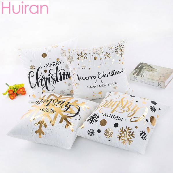 

huiran 45x45cm cotton linen cushion cover merry christmas printed gold letter pillow cover decorations for xmas home decor
