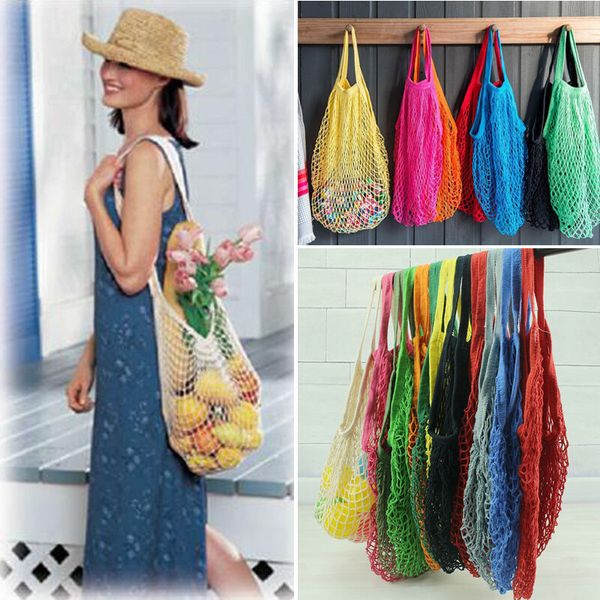

large shopping bag reusable fruit shopping string grocery shopper cotton tote mesh woven net bag
