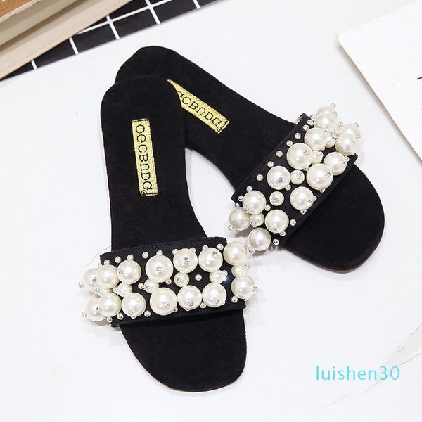 

new women pearl beach shoes flat woman sandals summer 2019 woman shoes lady fashion slippers luxury shoe women designers slipper l30, Black