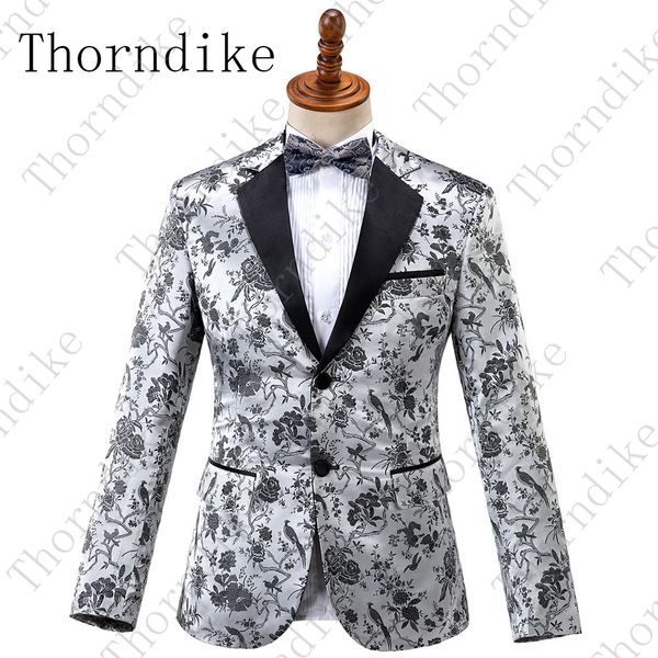 

thorndike blazer masculino fashion 2019 autumn men blazer slim men's jacket casual floral men suit jacket, White;black