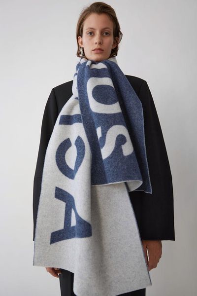

fashion-studio hang tag shawl with scarves for fashionable, hig elegant women's wear scarf/acne letter long warm scarfs, Blue;gray