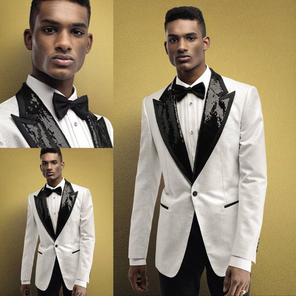 

white mens suits with black sequined slim fit tuxedo wedding piece coat pant designs mens formal wedding two pieces(jacket+pants, Black;gray