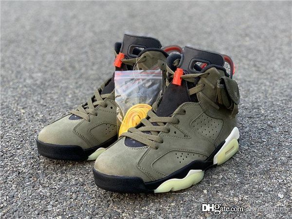 

high authentic travis scott x air 6 cactus jack medium olive glow in the dark army green suede 3m retro basketball shoes cn1084-200 with box