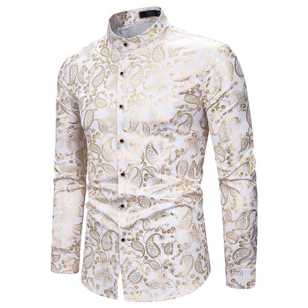 

золотой новый стиль paisley мандарин воротник рубашки мужчины марка slim fit с длинным рукавом мужские рубашки платья бизнес свадебные groom, White;black