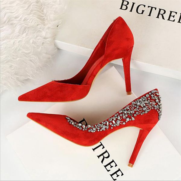 

20202020 women 10cm high heels crystal glitter pumps lady rhinestone pink female escarpins fetish heels party wedding red shoes, Black