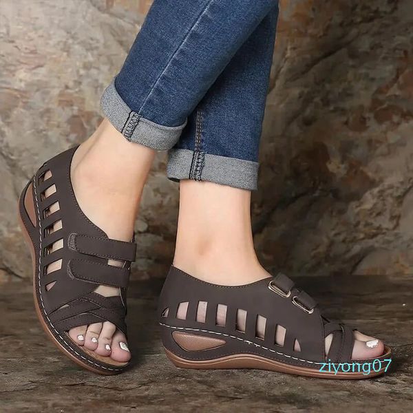 

rome cross-strap platform shoes women sandals 2020 beach sandals female summer shoes hook&loop wedges ladies zz7, Black