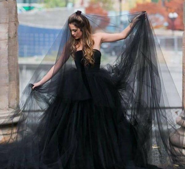 Black Wedding Veils Tulle Long Bridal Veil Halloween Party Bridal