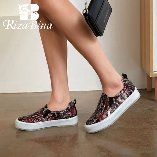 

rizabina women flats shoes new design snake print round head shoes for ladies platform thick bottom lazy footwear size 34-39, Black