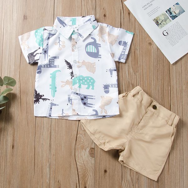 

patpat 2020 new summer 2-piece baby / toddler boy adorable dino print shirt and shorts set clothing set, White