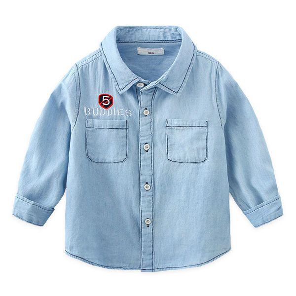 

letter embroidery cowboy children's shirt spring 2020 children's long sleeve boy's shirt, White;black