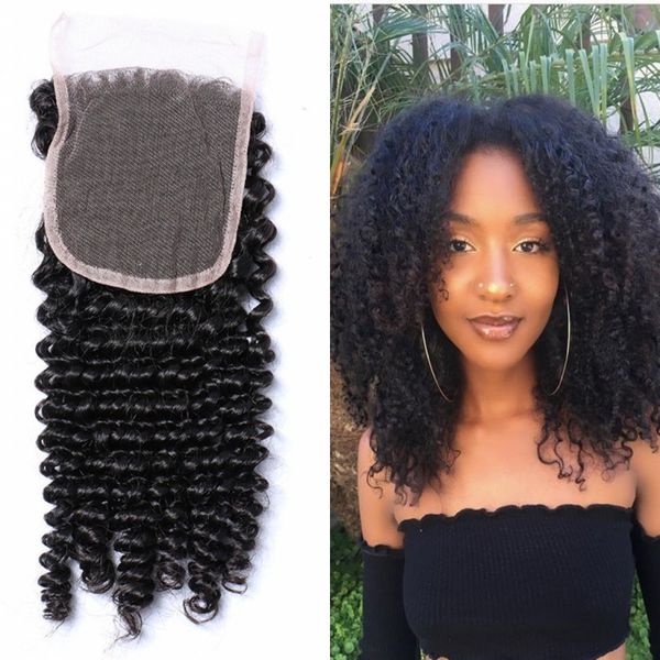 Brazilian Kinky Curly Lace Closure With Baby Hair Human Virgin