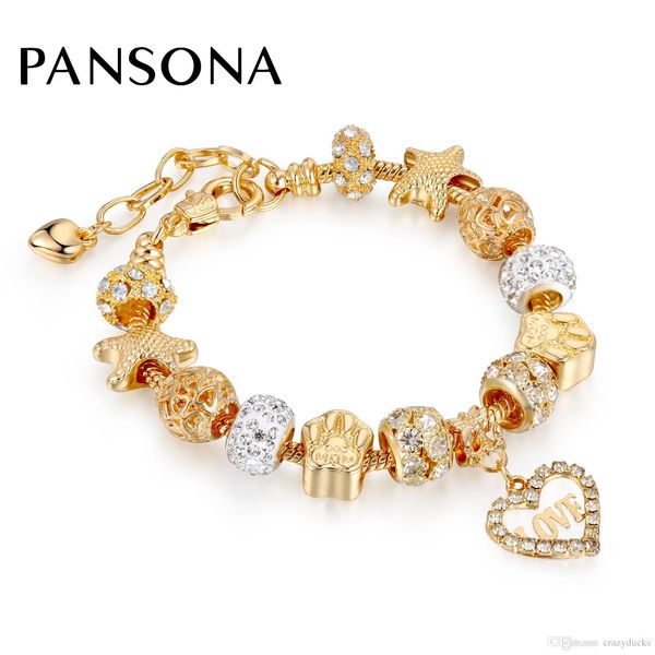 

2018 new gold-color charm bracelets for women snake chain heart bracelets bangles diy crystal beads paw animal footprints aa144, Golden;silver