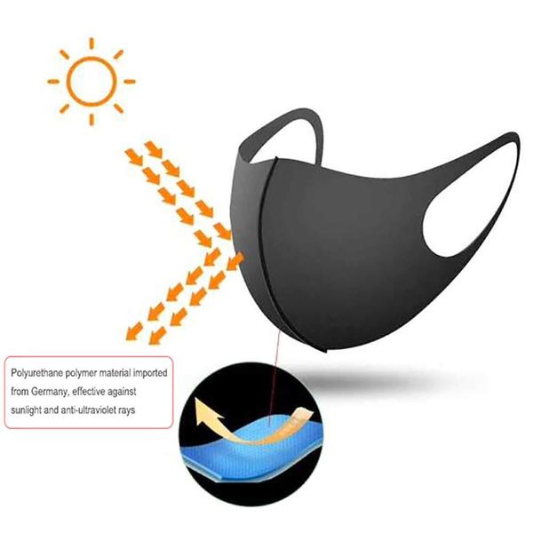 

black mask protect face mask mascherine dustproof protective mask anti-bacterial washable reusable ice silk masks for adults kids