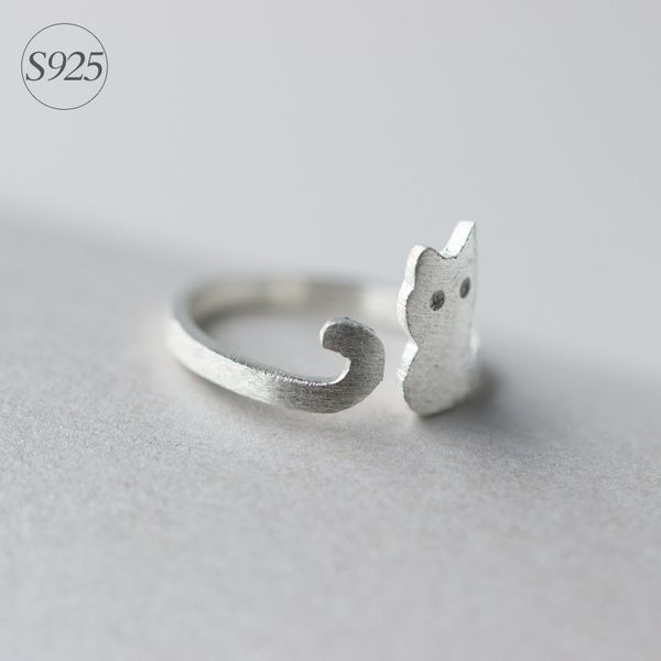 

wholesale 100% authentic 925 sterling silver fashion animal cute kitten cat open wrap ring long tail j1218, Golden;silver