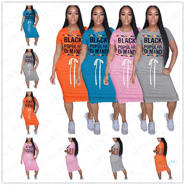 

summer women black by popular demand print dresses ladies short sleeve lace-up elastic waist tea-length dress casual trendy wear s-xxl d5716, White