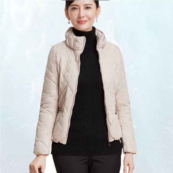 

stand collar beige short section 90% down coat 2019 fashion winter jacket women slim white duck down outwear female sl119, Black