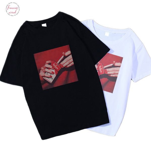 

couple t shirt women fashion korean style clothes women loose hiphop t shirts streetwear black shirt casual tee shirt femme, White