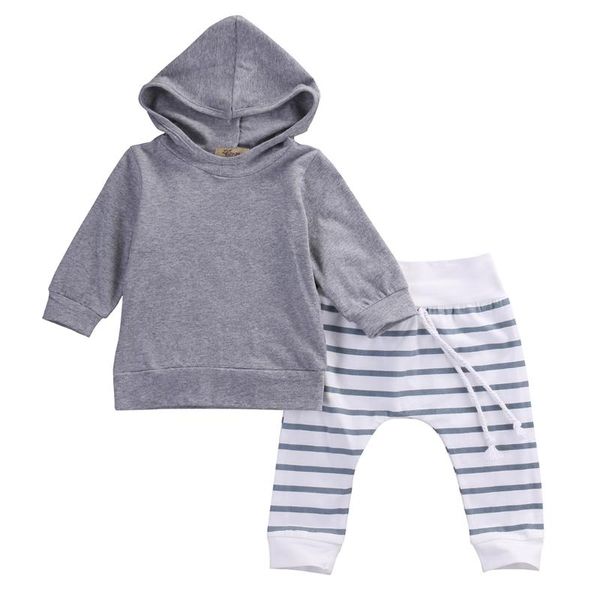 

осень теплая 2pcs детские серый одежда boysgirl с капюшоном топы брюки толстовка outfit 0-24м, White