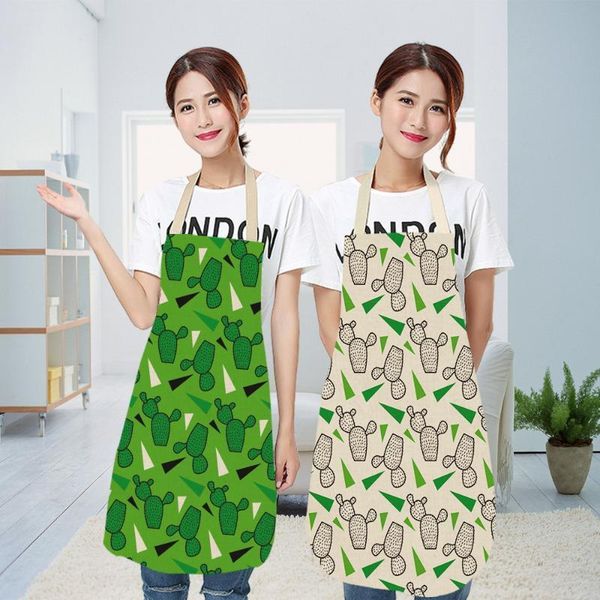 

1pcs kitchen apron printed plant cactus sleeveless cotton linen aprons for men women home cleaning tools apron