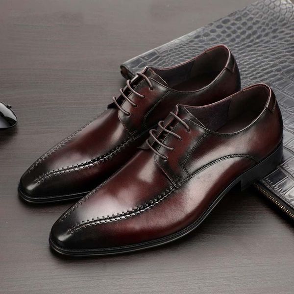 

luxury genuine leather formal dress shoes men pointed toe lace up elegant business shoes comfortable oxfords footwear size, Black