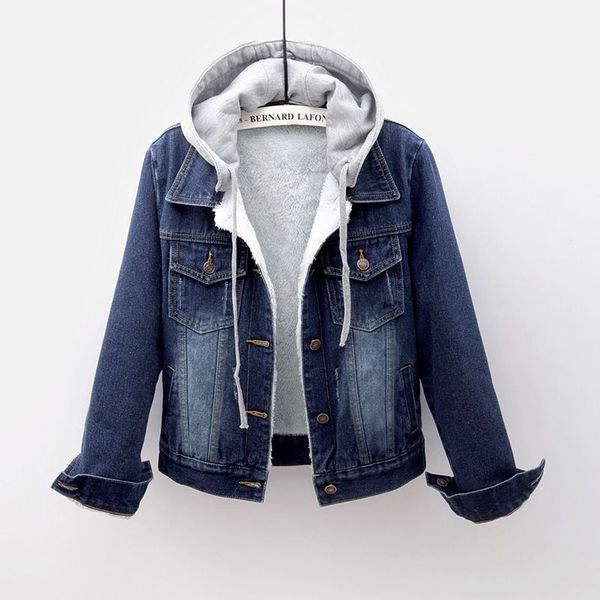 

zoe saldana girls winter jacket thick fur coat fashion jeans hooded removable parkas warm short female denim jacket s-5xl, Black