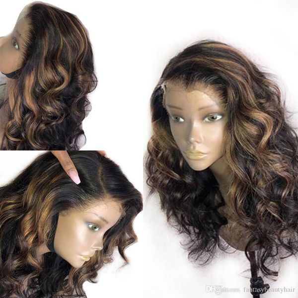 

полный парик шнурка объемная волна коричневый основные моменты блондинка 13x6 кружева фронтальные парики человеческих волос 360 кружева фрон, Black