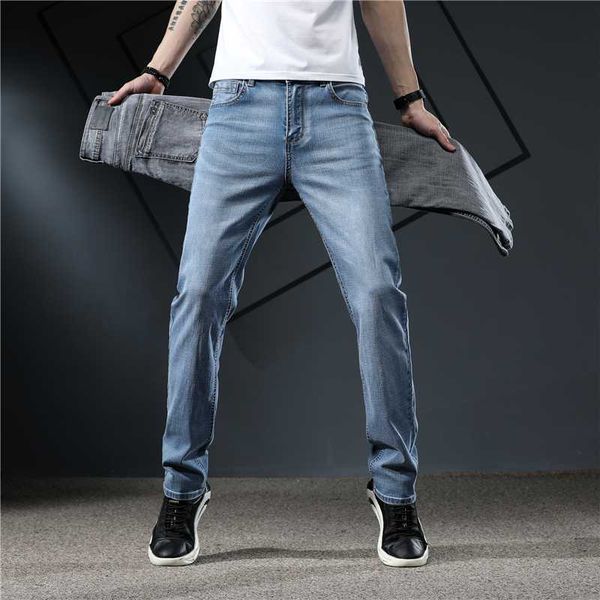 

2020 men's straight fashion retro jeans male elastic blue gray skinny leisure jeans business brand clothing 28-40