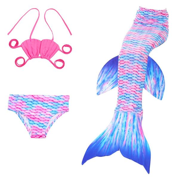 

3pcs/set little mermaid tail dress for girls bikini halloween cosplay costume for kids children swimming mermaid tail swimsuit, Black;red