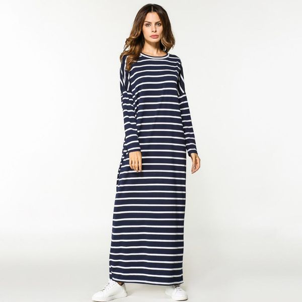 

spring women long sleeve cotton home shirt striped o-neck robe gown nightwear elegant outdoor sleepwear negligee nightdress, Black;red