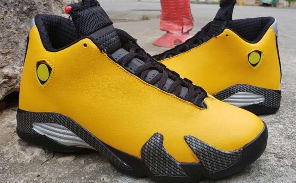 

2019 new arrival high 14s yellow black leather outdoor shoes men sneakers size 40-47