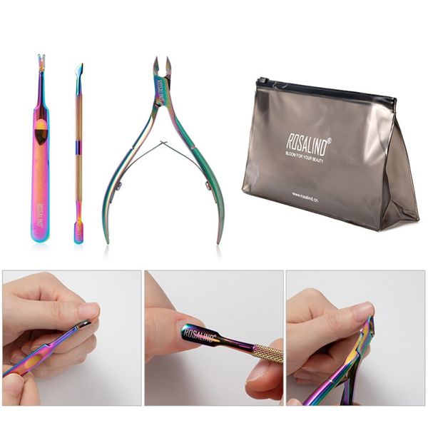 

4pcs stainless steel manicure tools set cuticle scissors fork pusher storage bag nails art tool
