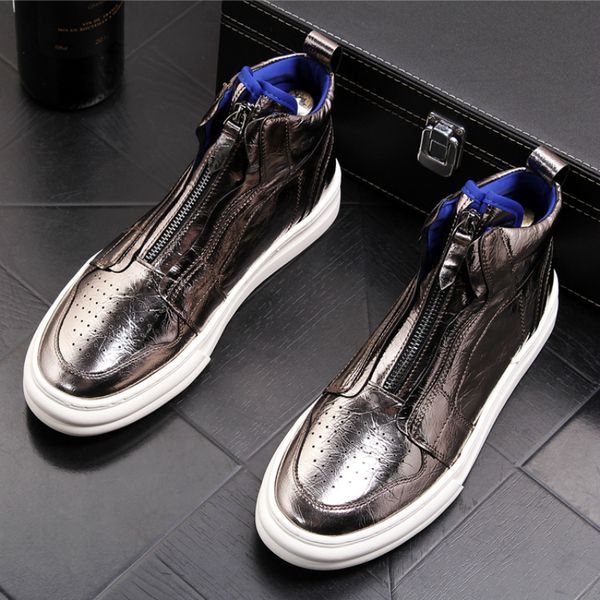 

korean brand design men leisure cow leather boots breathable flats platform punk street wear shoe ankle booties man shoes, Black