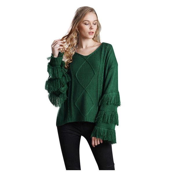 

v-neck tassel solid color warm loose long sleeve simple casual sweatshirt clothing korean style pullover roupas femininas