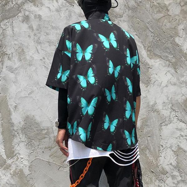 

men's casual shirts 2021 arrivals dutterfly print short sleeve hawaiian beach harajuku holiday tropical shirt men fashion summer, White;black