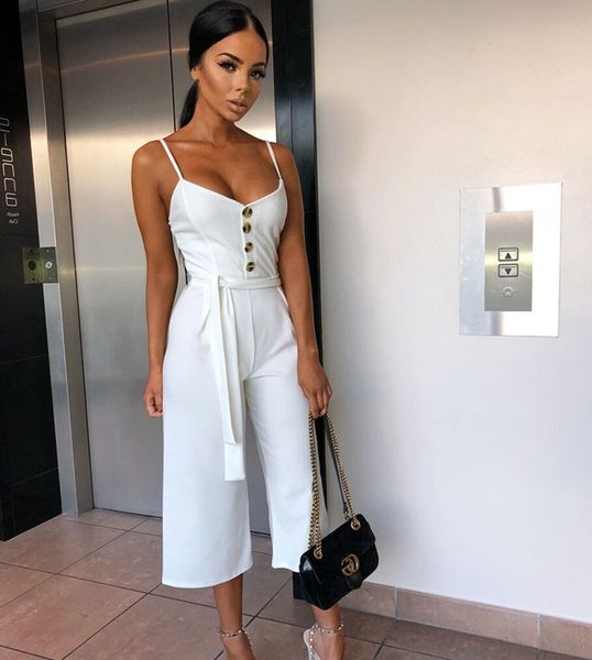 

leather bag long rompers women jumpsuit v neck jumpsuit ladies sleeveless solid wide leg pants casual office summer clothing, Black;white