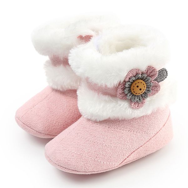 

winter baby girl boots flower warm plush snow boots patchwork first walkers outdoor shoes fashion toddler kids booties 0-15m a20, Black;grey