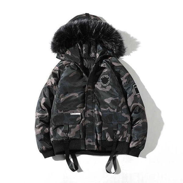 

мужчины зима parka мода теплый короткие куртки меховой воротник с капюшоном outwear военный камуфляж ветровка марка мужской m-для одежды 3xl, Black