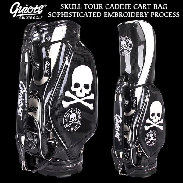 

2 colors] king skull usa golf caddie cart bag pu leather golf tour staff bag with rainhood 5-way for men women